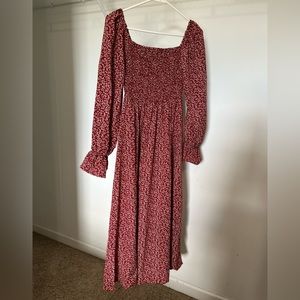 Red and white floral maxi dress